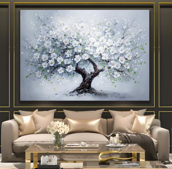 Beyaz Ağaç Kanvas Tablo