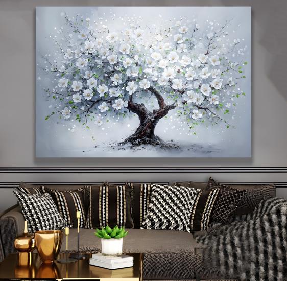 Beyaz Ağaç Kanvas Tablo