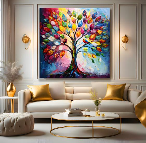 Renkli Ağaç Kanvas Tablo