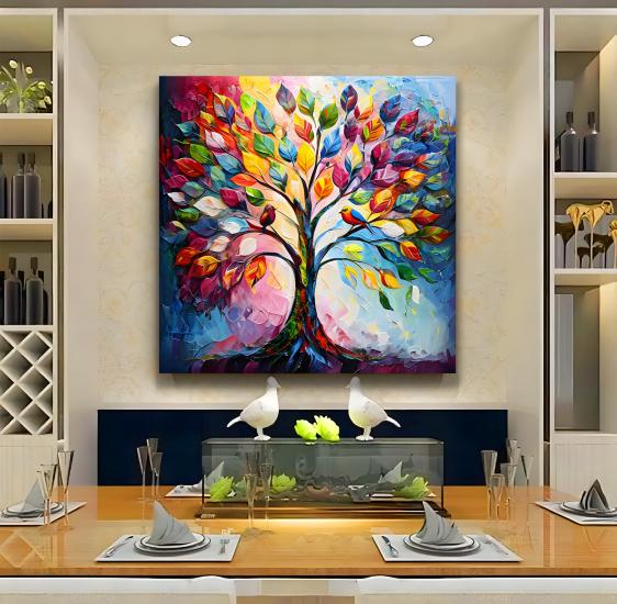 Renkli Ağaç Kanvas Tablo