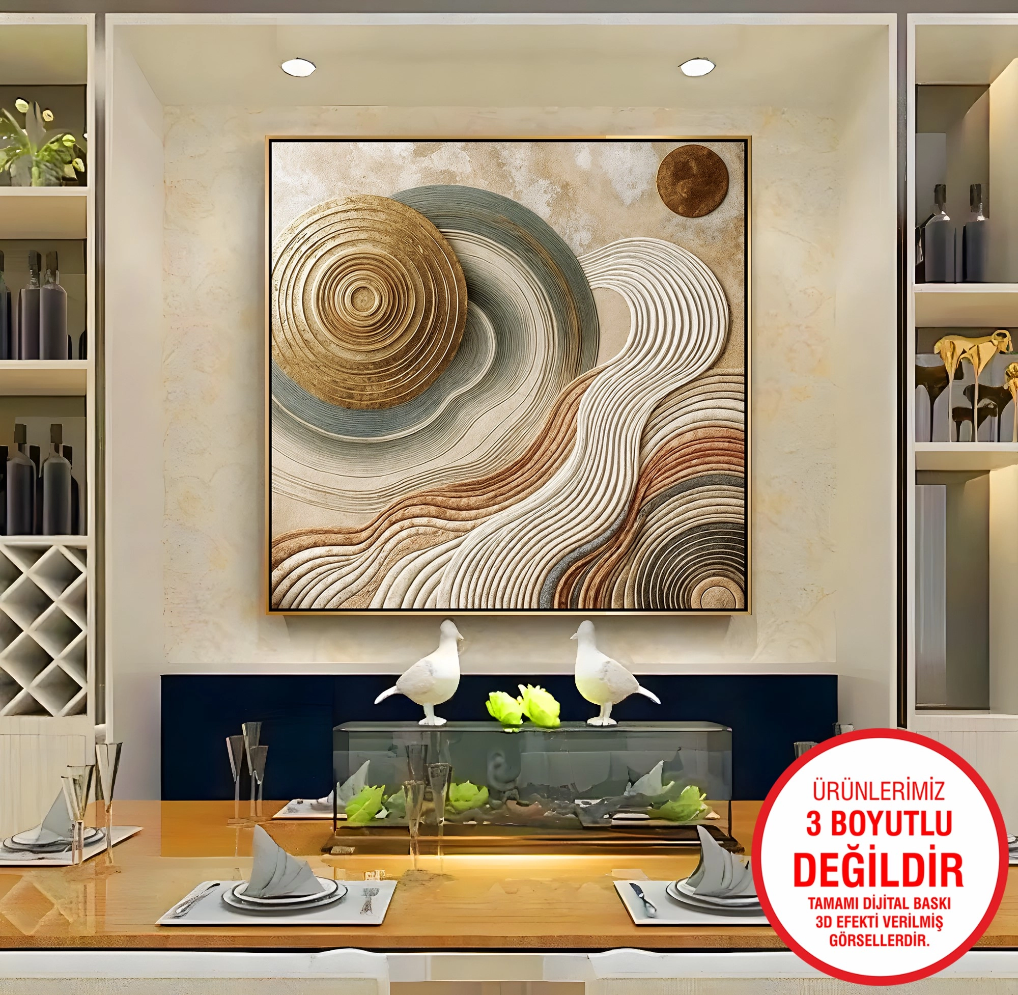 Gold%20Metal%20Çerçeveli%20Kabartma%20Görünümlü%20Soyut%20Desen%20Kanvas%20Tablo