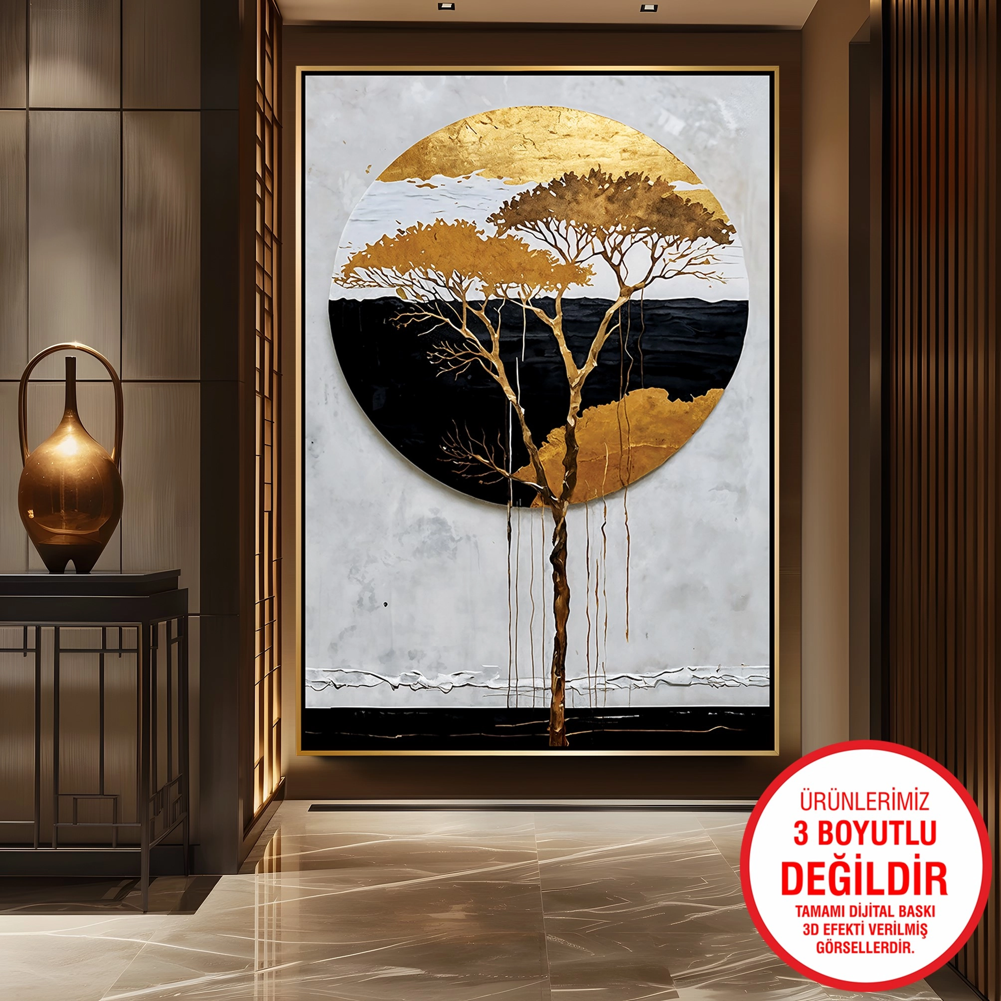 Gold%20Metal%20Çerçeveli%20Kabartma%20Görünümlü%20Ağaç%20Kanvas%20Tablo