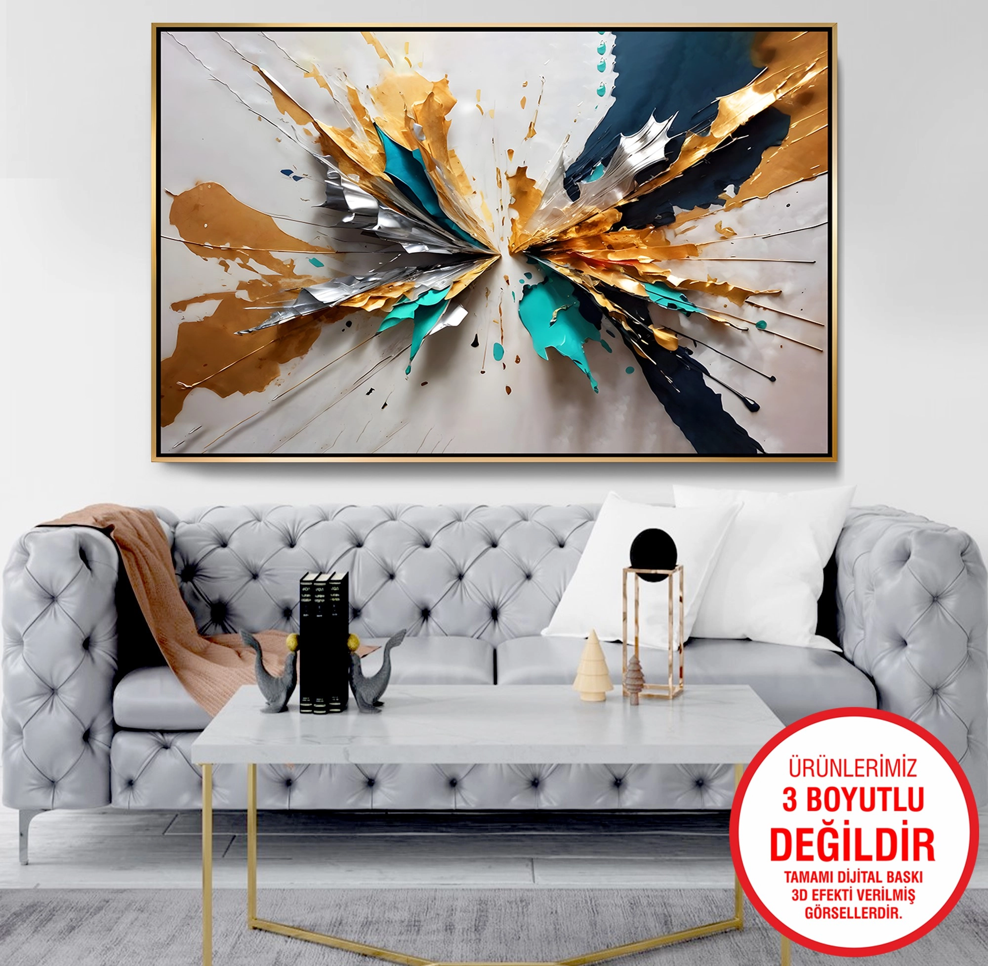 Gold%20Metal%20Çerçeveli%20Kabartma%20Görünümlü%20Soyut%20Desen%20Kanvas%20Tablo