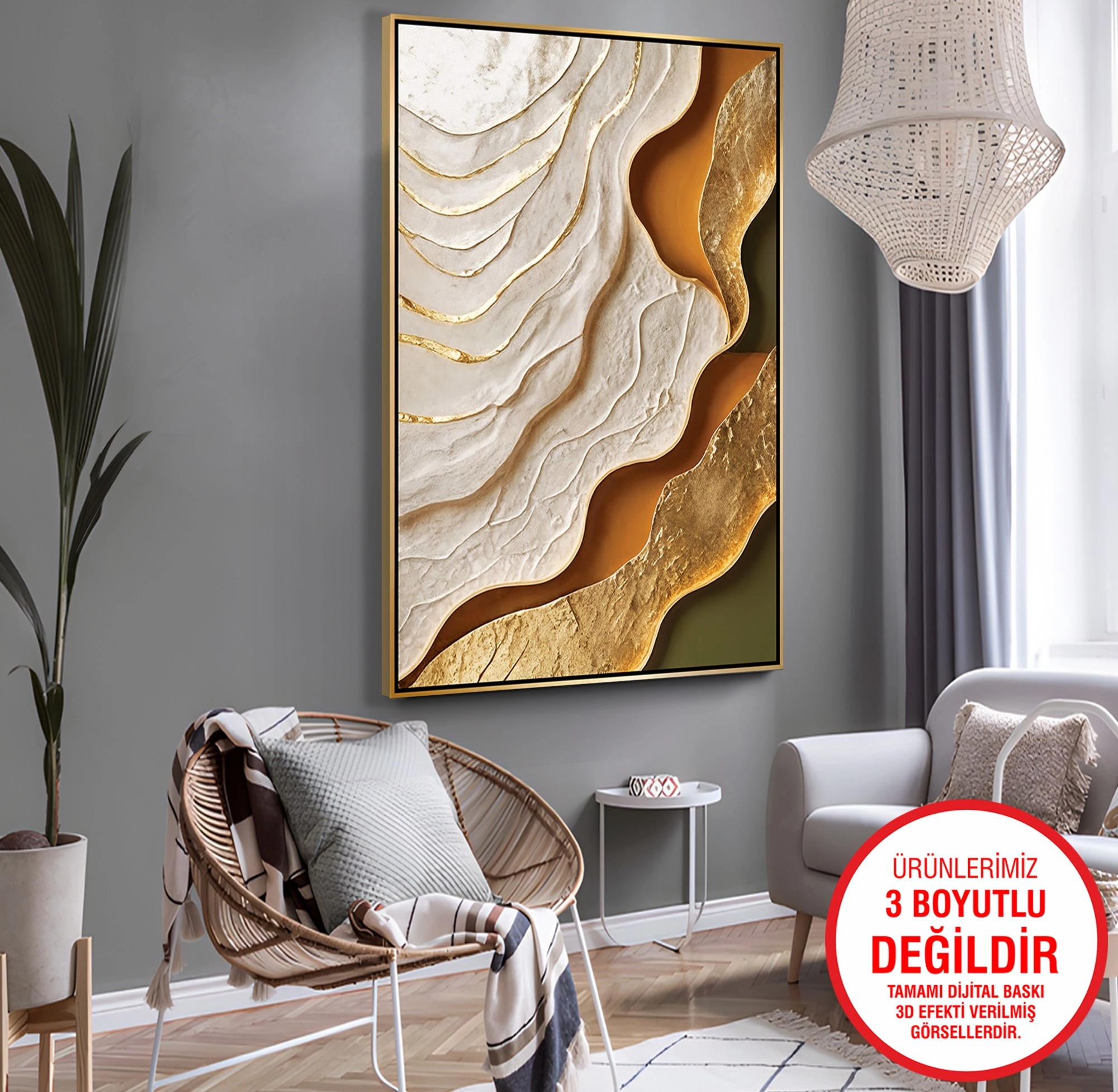 Gold%20Metal%20Çerçeveli%20Kabartma%20Görünümlü%20Soyut%20Desen%20Kanvas%20Tablo