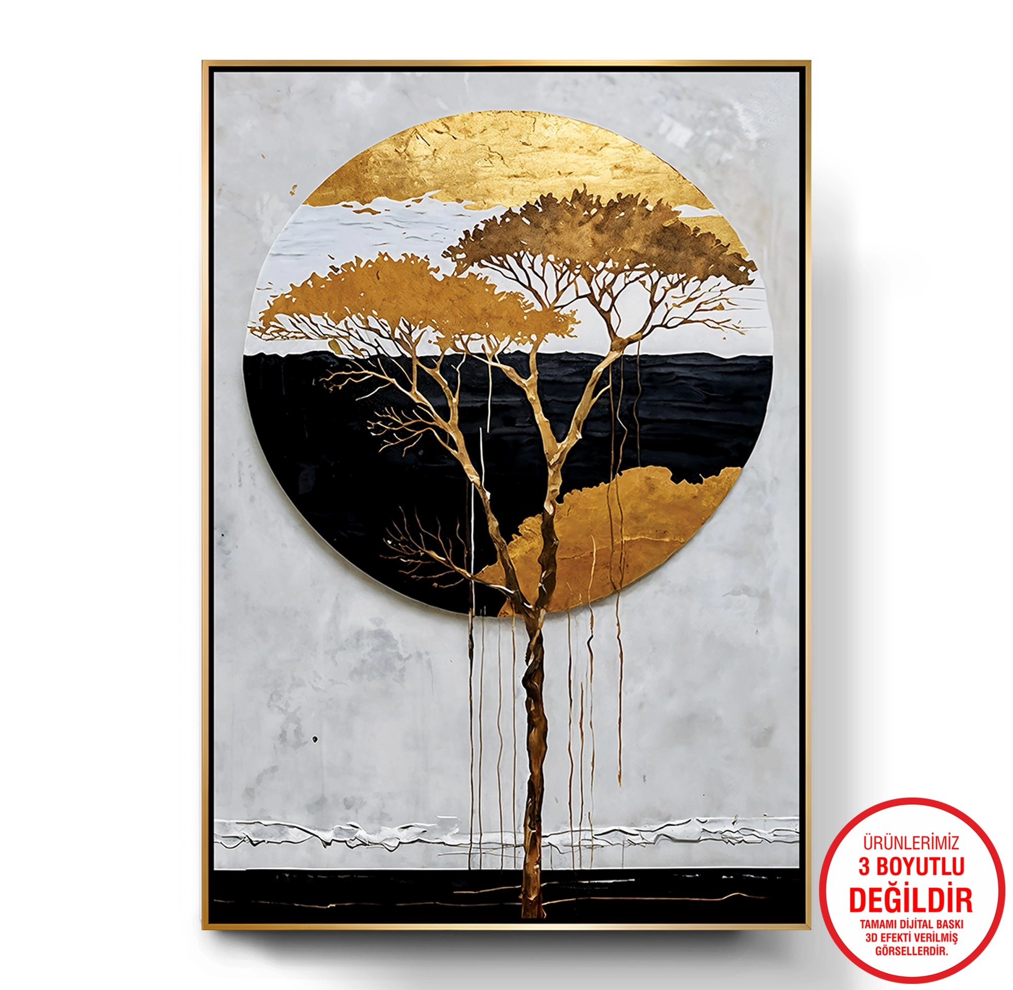 Gold%20Metal%20Çerçeveli%20Kabartma%20Görünümlü%20Ağaç%20Kanvas%20Tablo