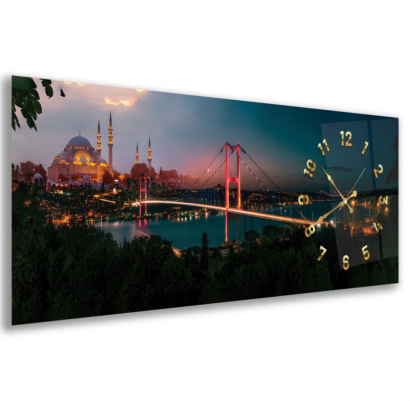 Saatli%20İstanbul%20Gece%20Cam%20Tablo