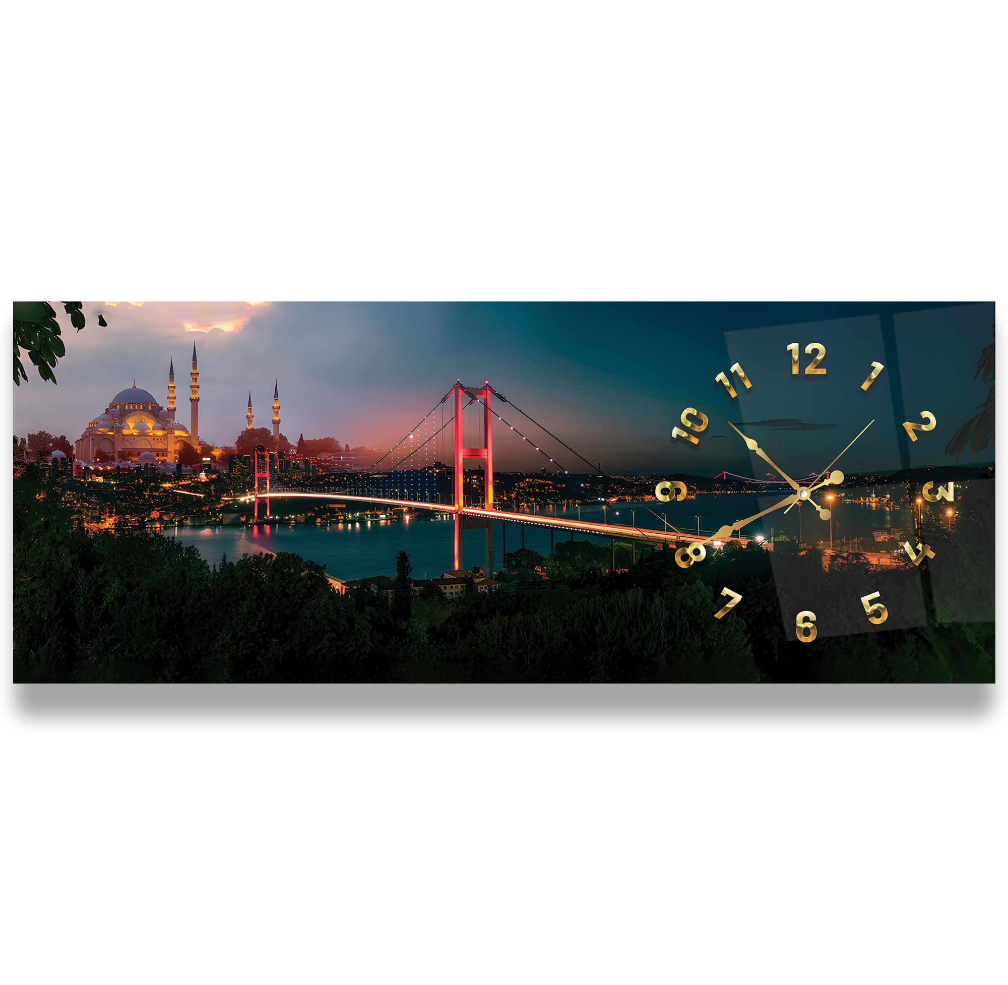 Saatli%20İstanbul%20Gece%20Cam%20Tablo