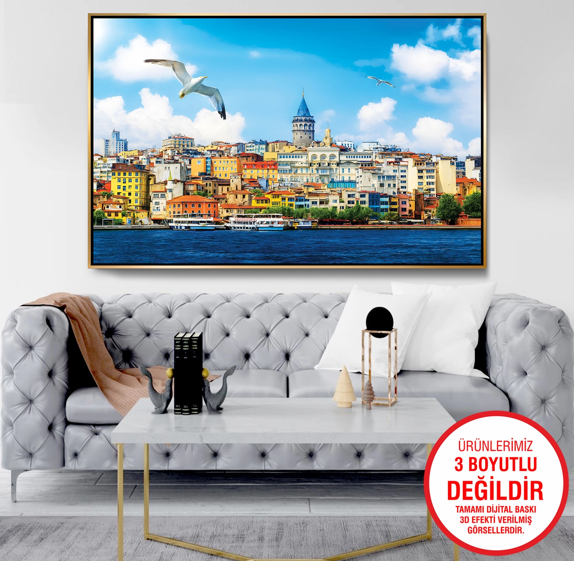 Gold%20Metal%20Çerçeveli%20Kabartma%20Görünümlü%20Galata%20Kulesi%20Kanvas%20Tablo