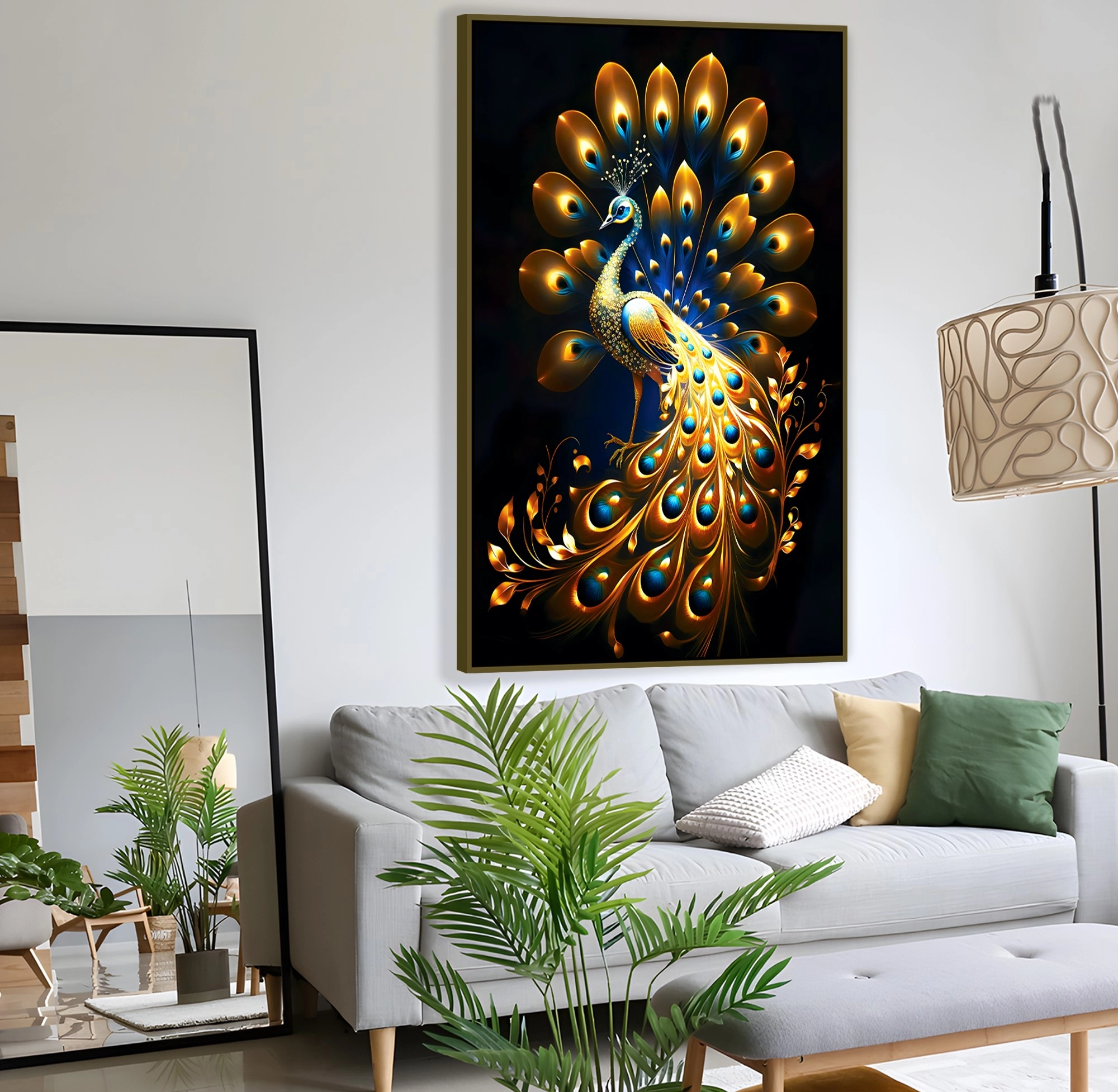 Bronz%20Metal%20Çerçeveli%20Tavus%20Kuşu%20Kanvas%20Tablo