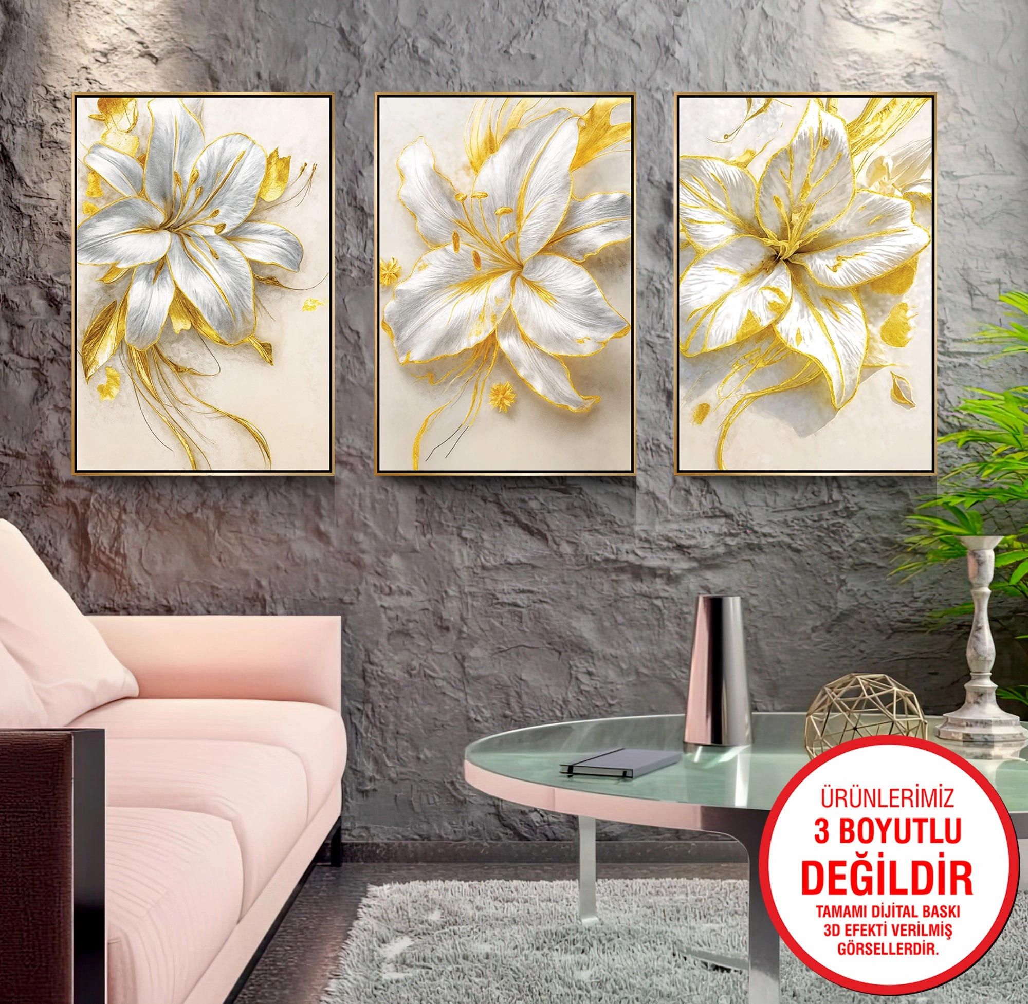 Gold%20Metal%20Çerçeveli%20Zambaklar%203’lü%20Kanvas%20Tablo%20Seti